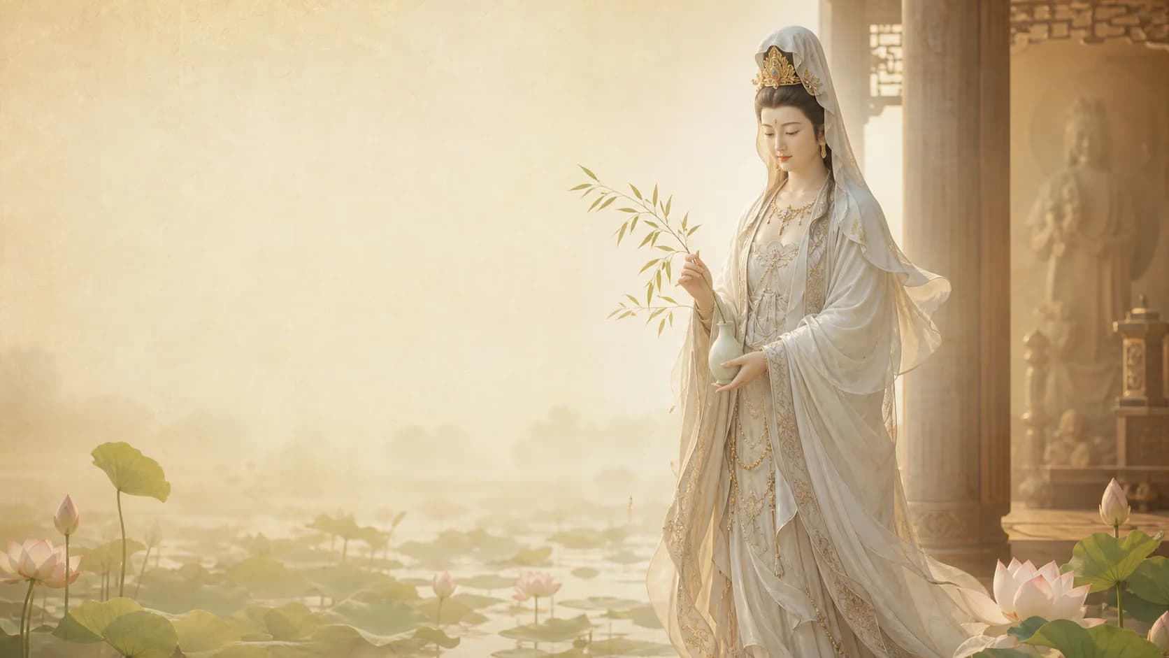Guan Yin oracle artwork with lotus light