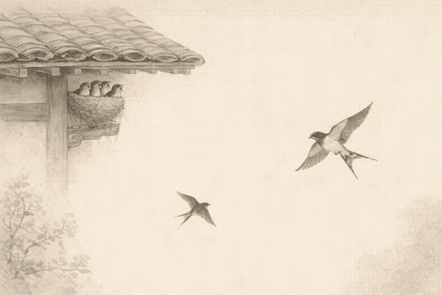 Historical allusion artwork for Wong Tai Sin Sign 4, The Purple Swallow Tends Her Young, Darting to and Fro