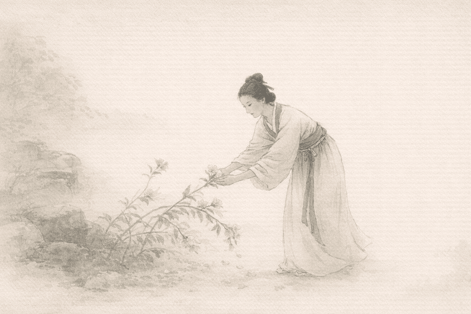 Historical allusion artwork for Wong Tai Sin Sign 5, Lady Han Cherishes Flowers