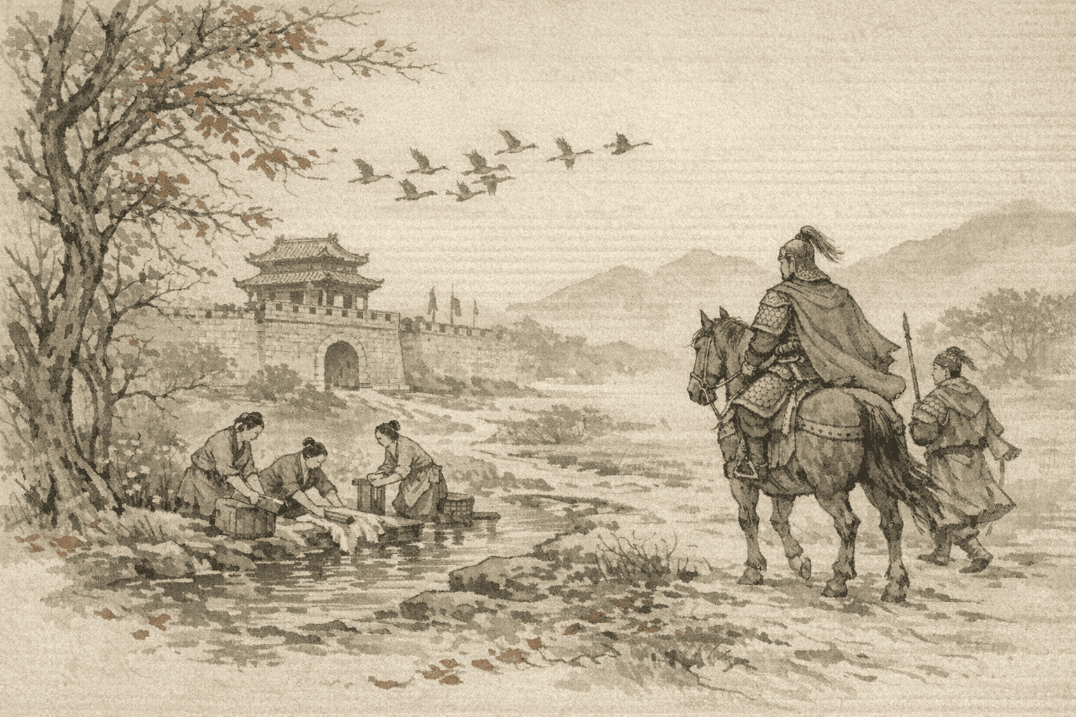 Historical allusion artwork for Wong Tai Sin Sign 7, Ren Gui Returns Home