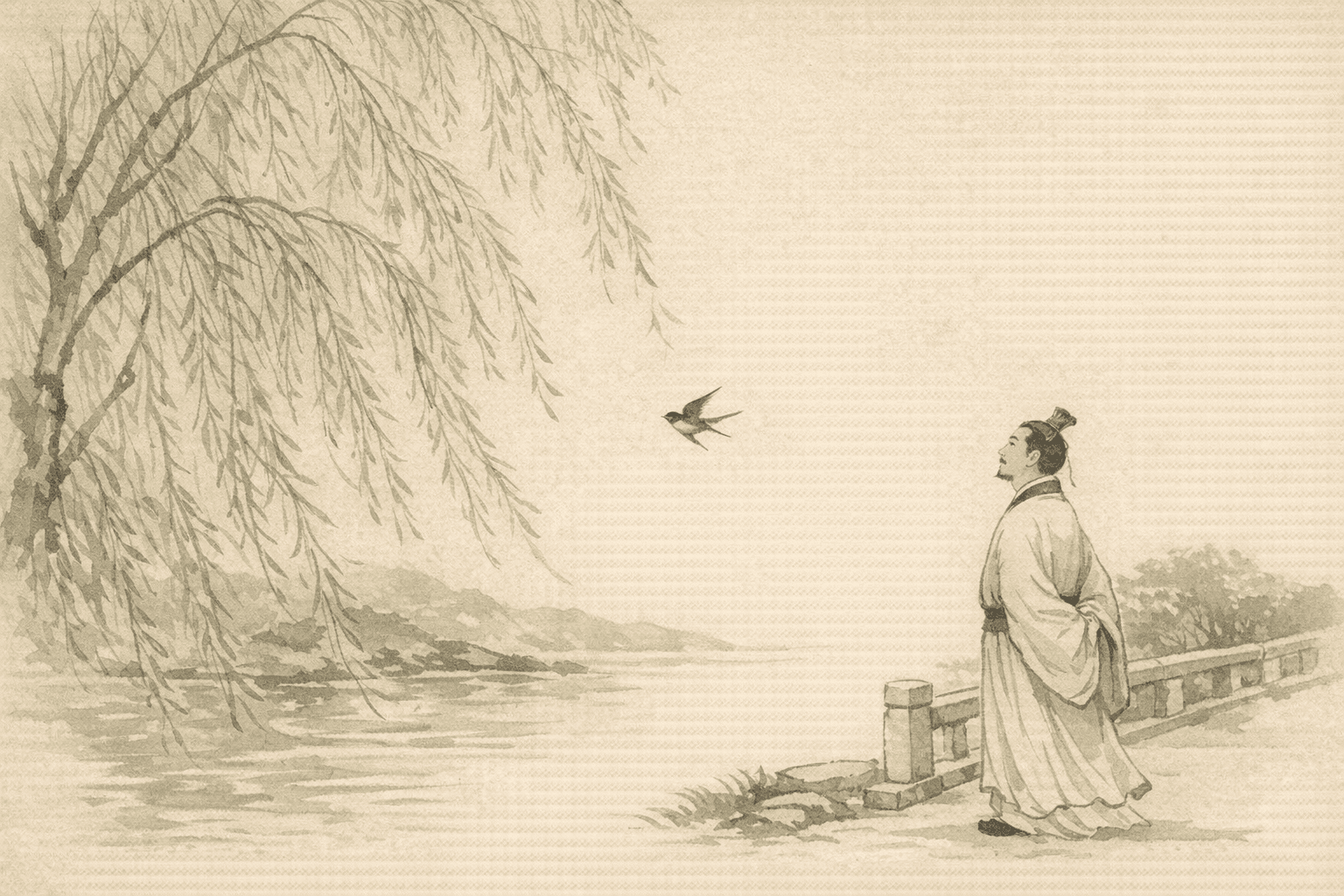 Historical allusion artwork for Wong Tai Sin Sign 11, Emperor Wen of Han Admiring the Willows