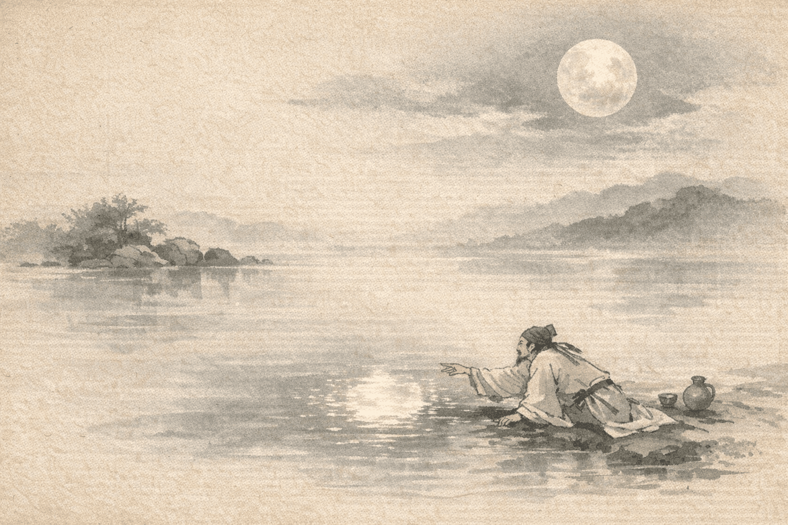 Historical allusion artwork for Wong Tai Sin Sign 12, Tai Bai Scooping the Moon