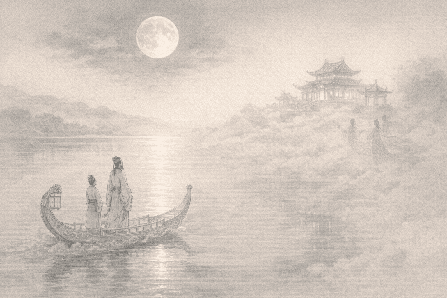 Historical allusion artwork for Wong Tai Sin Sign 15, Emperor Ming's Journey to the Moon Palace
