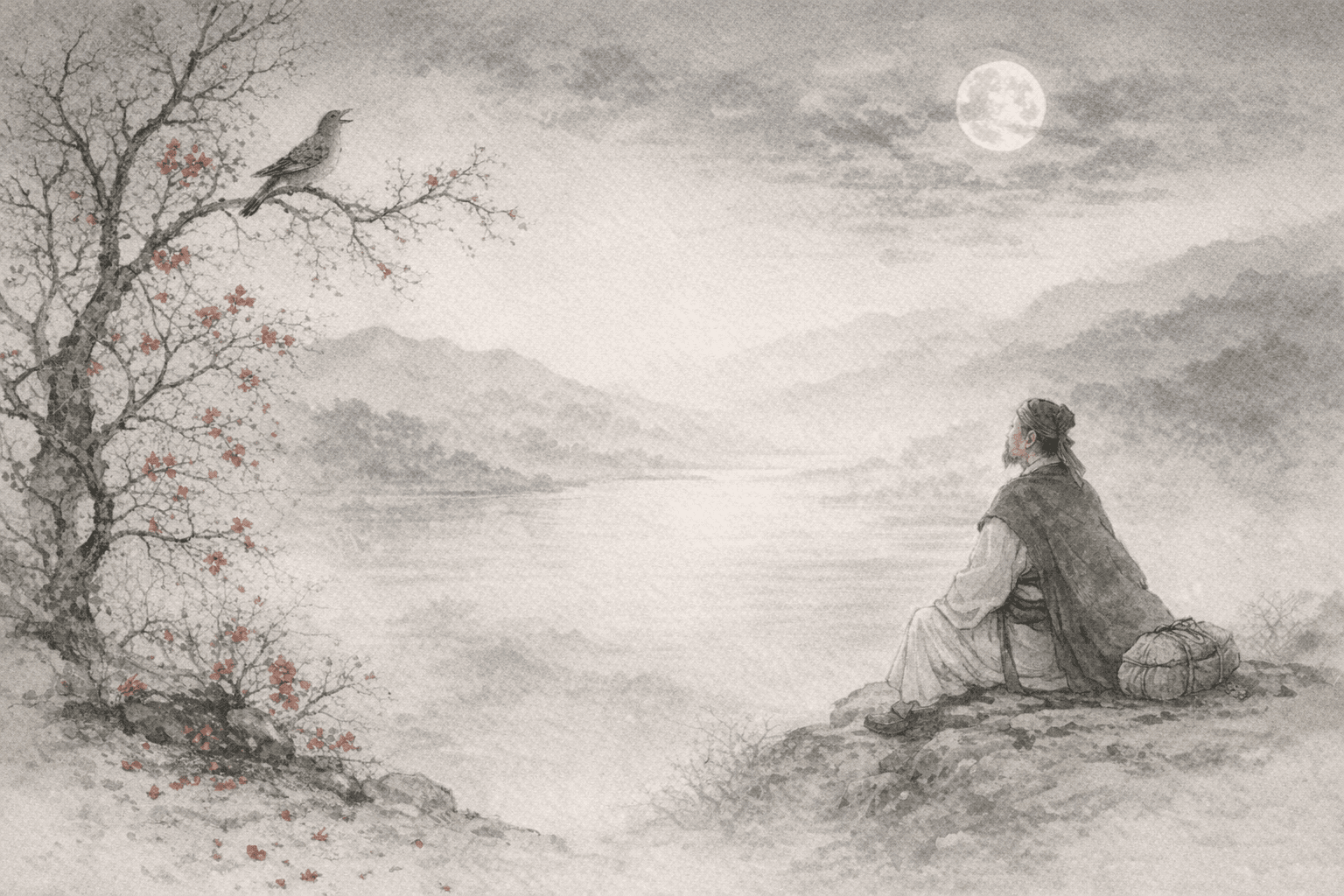 Historical allusion artwork for Wong Tai Sin Sign 18, The Cuckoo's Bloody Cry Moves the Traveler's Heart