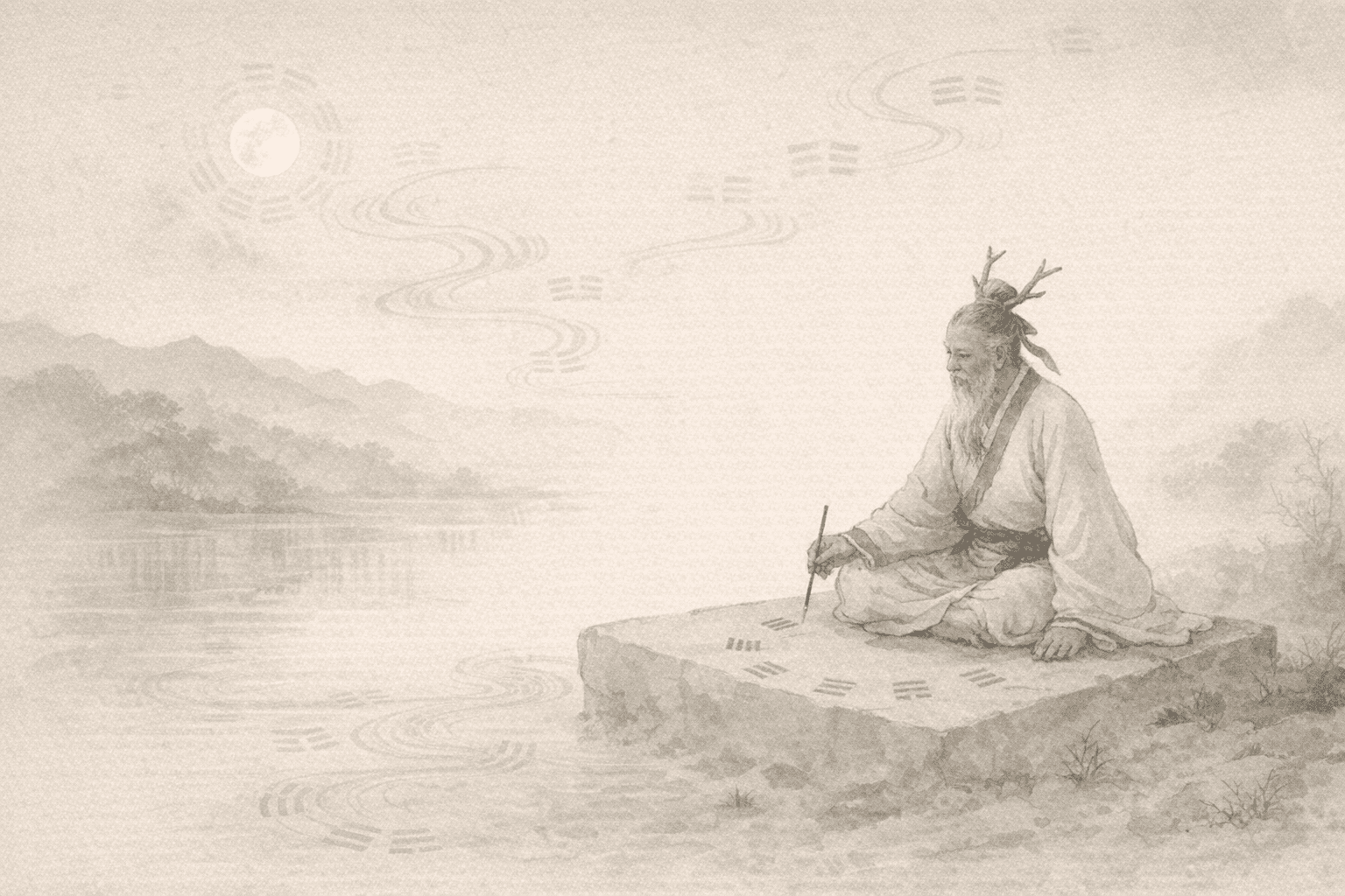 Historical allusion artwork for Wong Tai Sin Sign 19, Fu Xi Draws the Eight Trigrams
