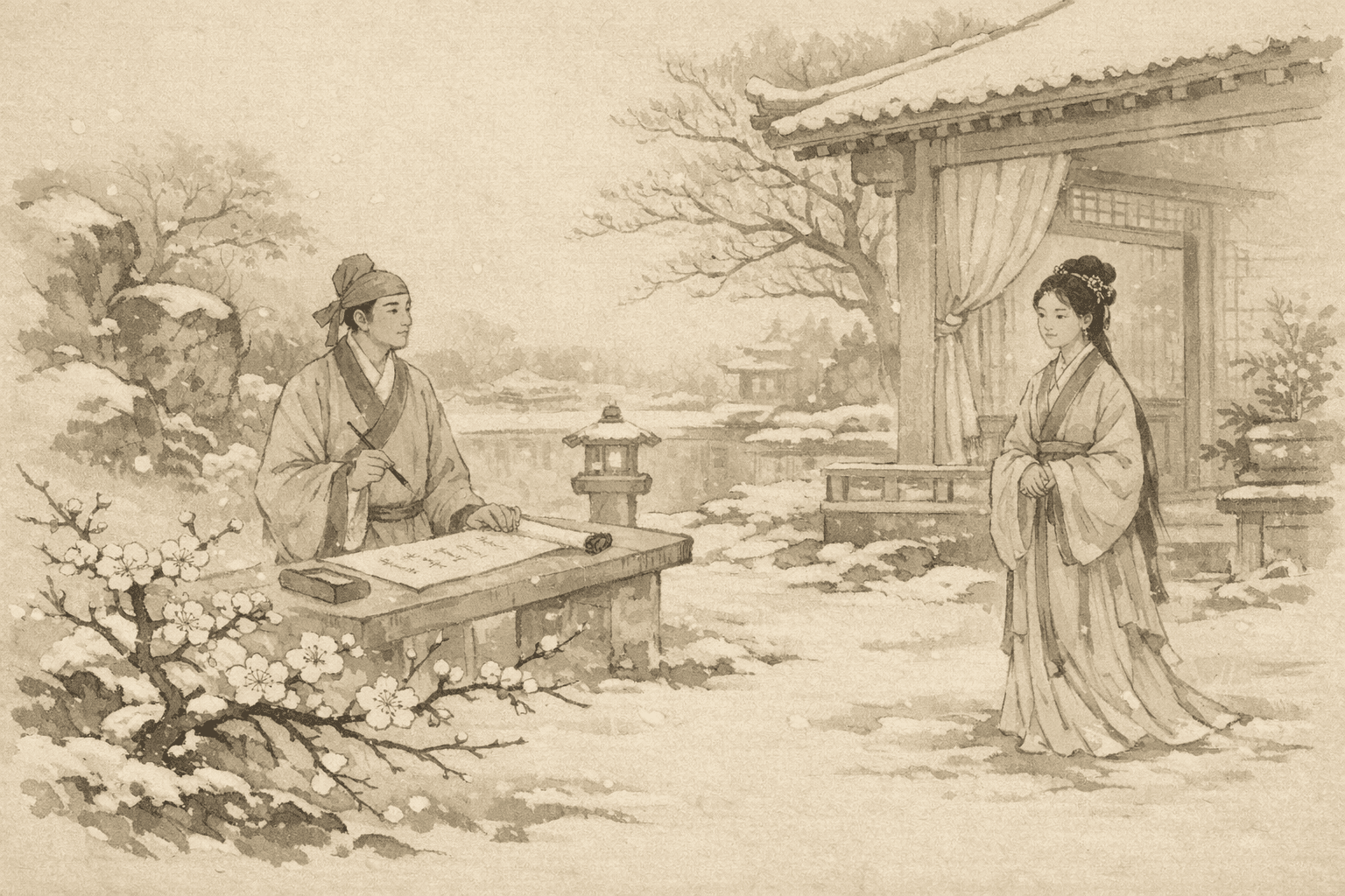Historical allusion artwork for Wong Tai Sin Sign 20, Xue Mei Seeks a Husband