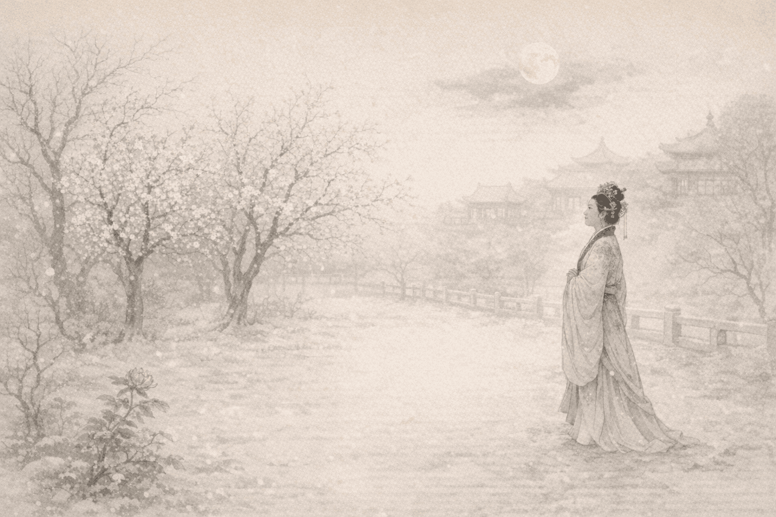Historical allusion artwork for Wong Tai Sin Sign 21, Empress Wu Zetian Admiring Flowers