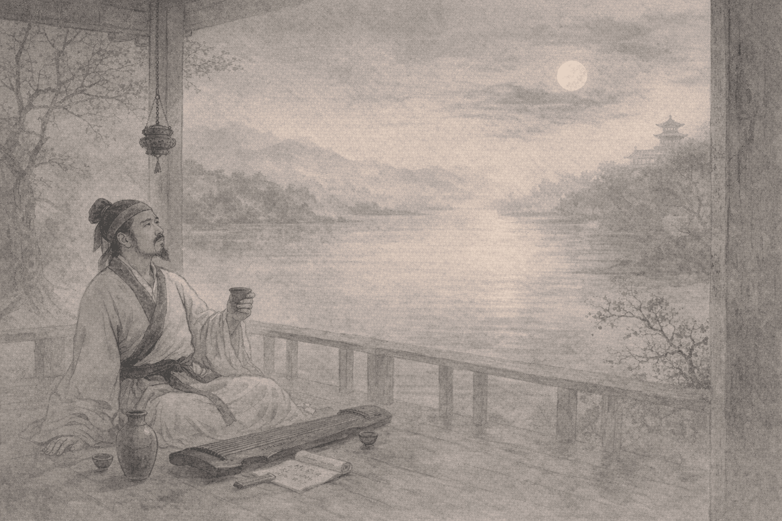 Historical allusion artwork for Wong Tai Sin Sign 24, Bai Juyi Lamenting Love