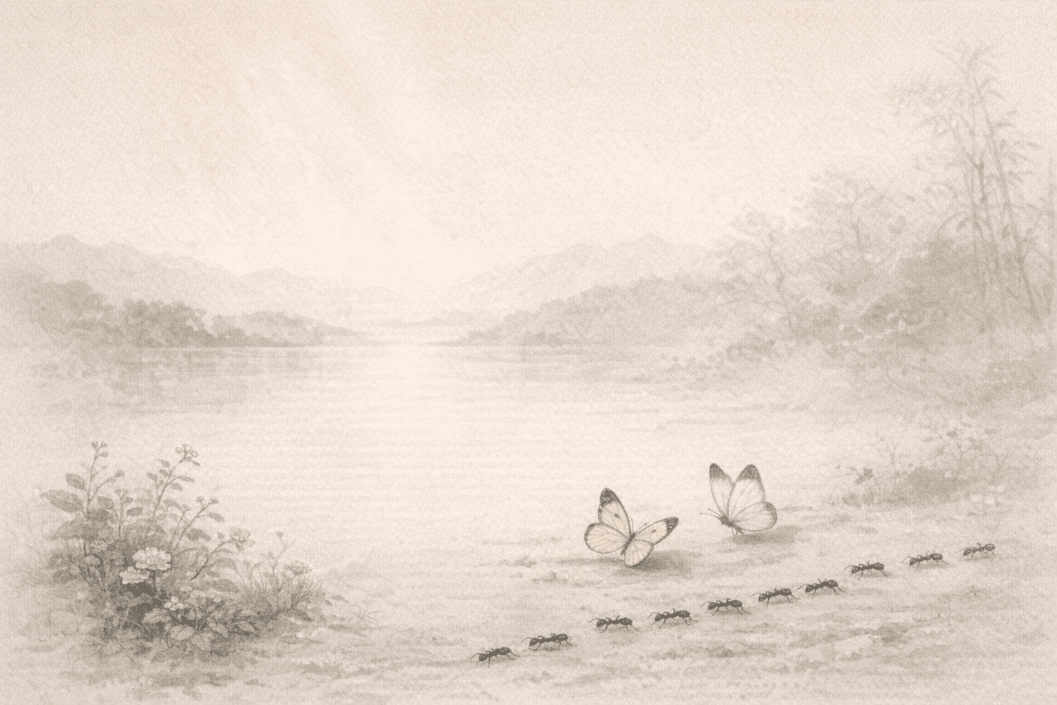 Historical allusion artwork for Wong Tai Sin Sign 27, Butterflies and Ants Know the Time
