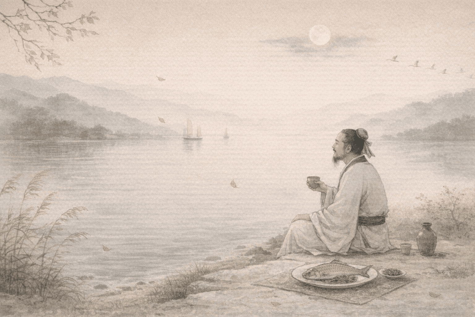 Historical allusion artwork for Wong Tai Sin Sign 29, Zhang Han Longs for Perch