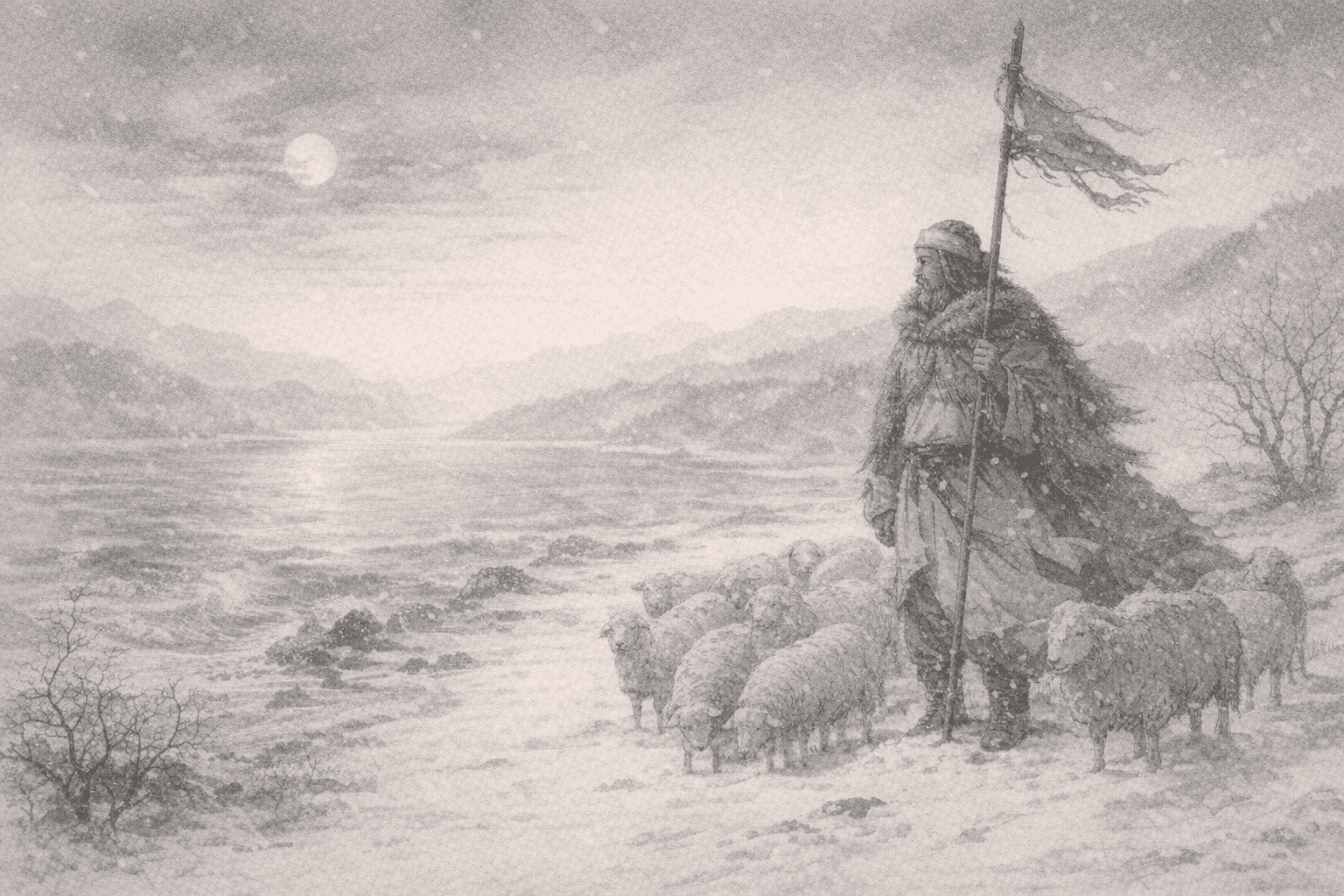 Historical allusion artwork for Wong Tai Sin Sign 32, Su Wu Herding Sheep