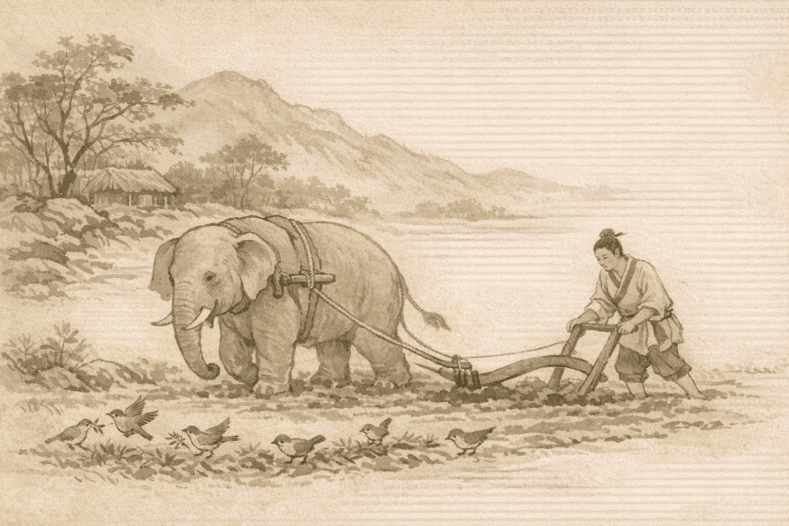 Historical allusion artwork for Wong Tai Sin Sign 34, Great Shun Tills Lishan Mountain