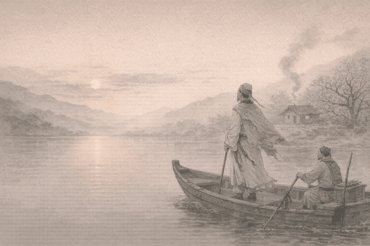 Historical allusion artwork for Wong Tai Sin Sign 36, Ping Gui Returns from Afar