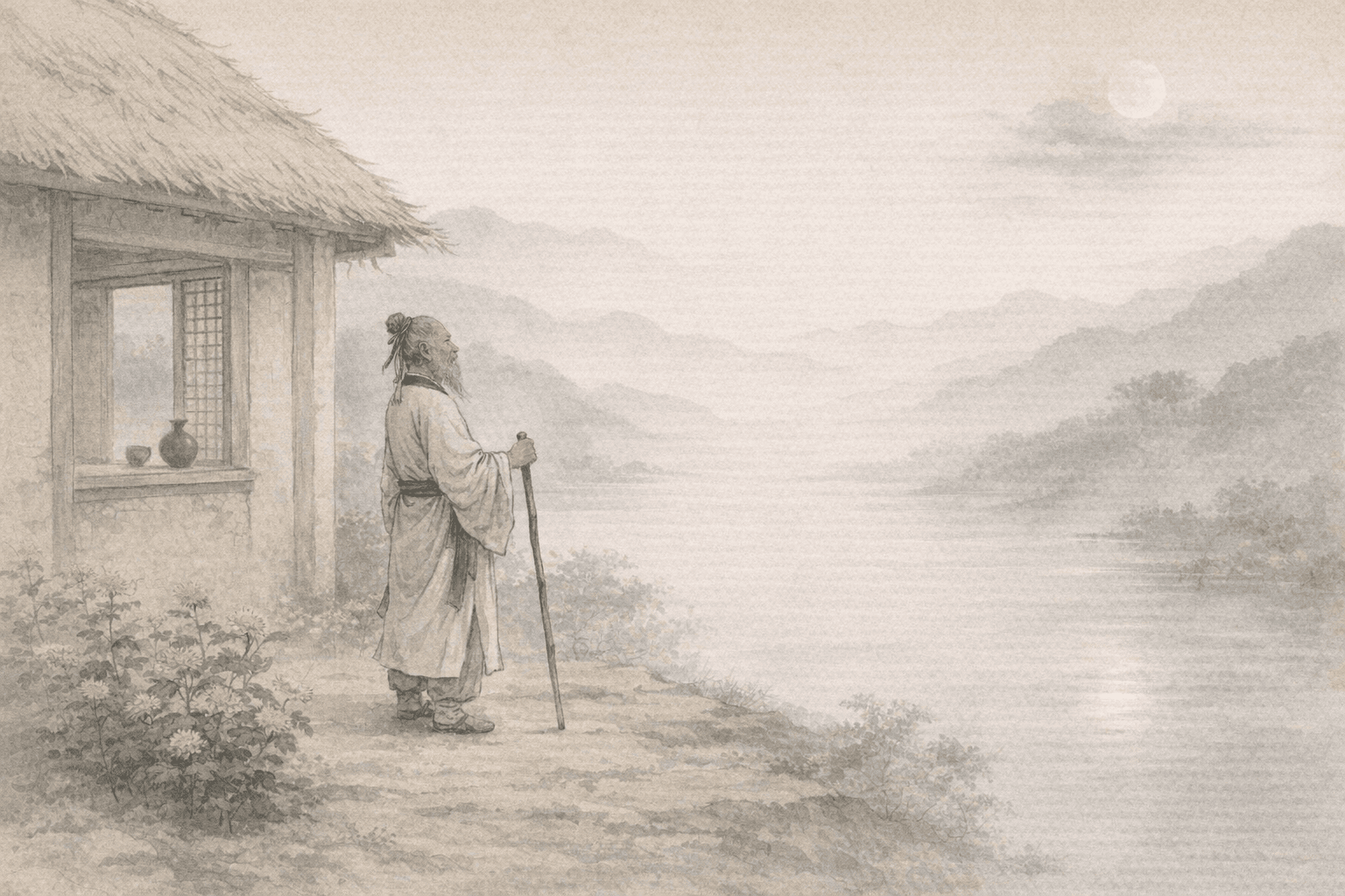 Historical allusion artwork for Wong Tai Sin Sign 38, Tao Yuanming Resigns from Office