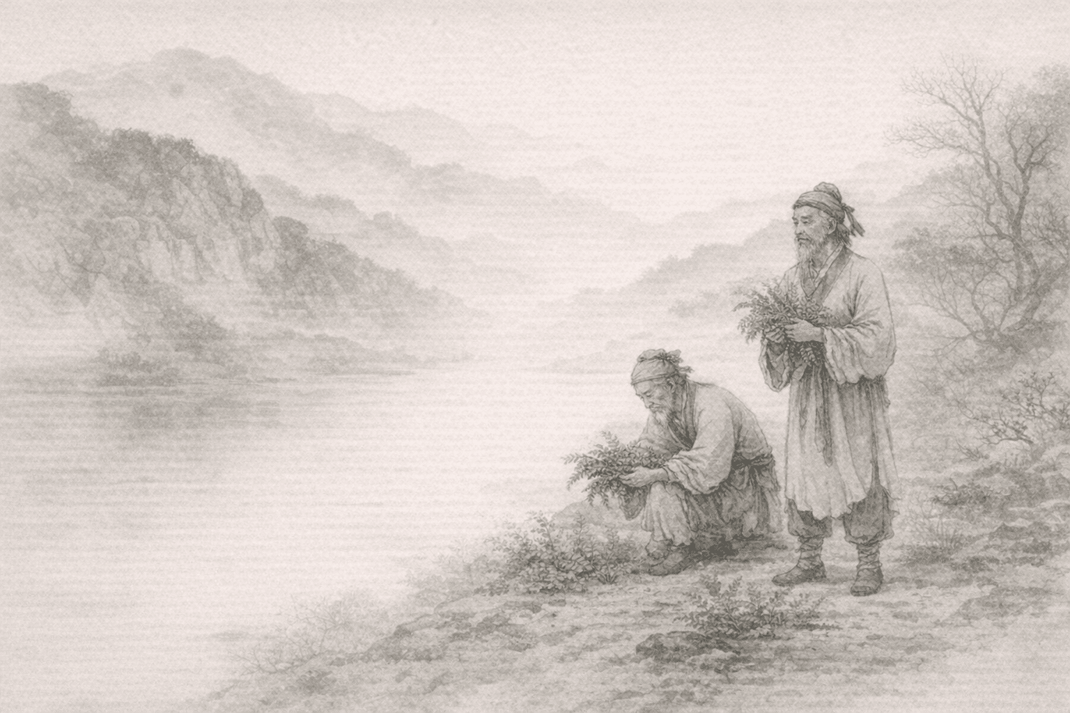 Historical allusion artwork for Wong Tai Sin Sign 39, Bo Yi and Shu Qi Ashamed to Eat the Grain of Zhou