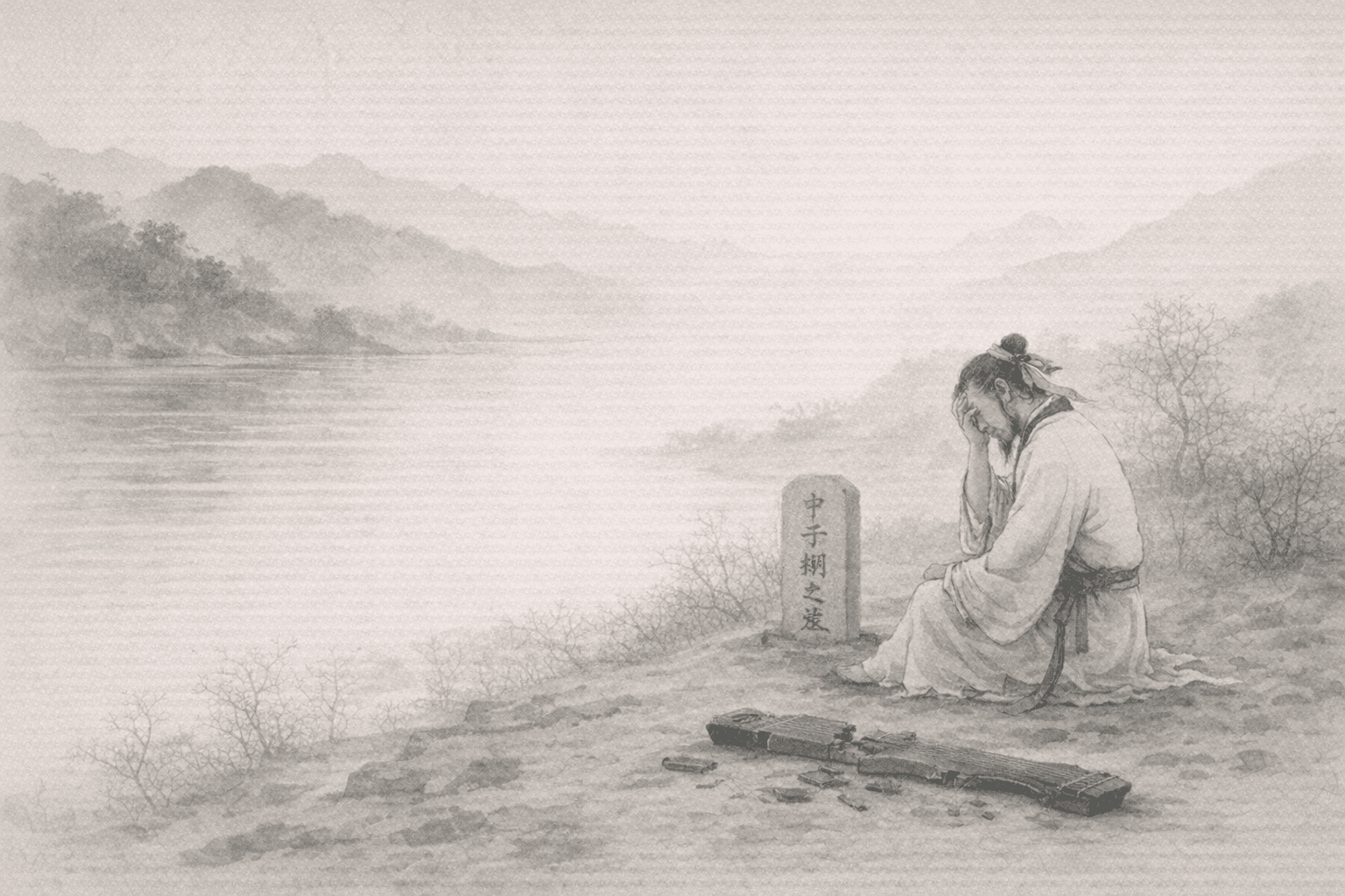 Historical allusion artwork for Wong Tai Sin Sign 40, Yu Boya Smashes His Qin
