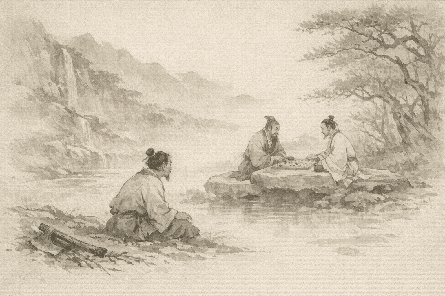 Historical allusion artwork for Wong Tai Sin Sign 45, Wang Zhi Meets the Immortals