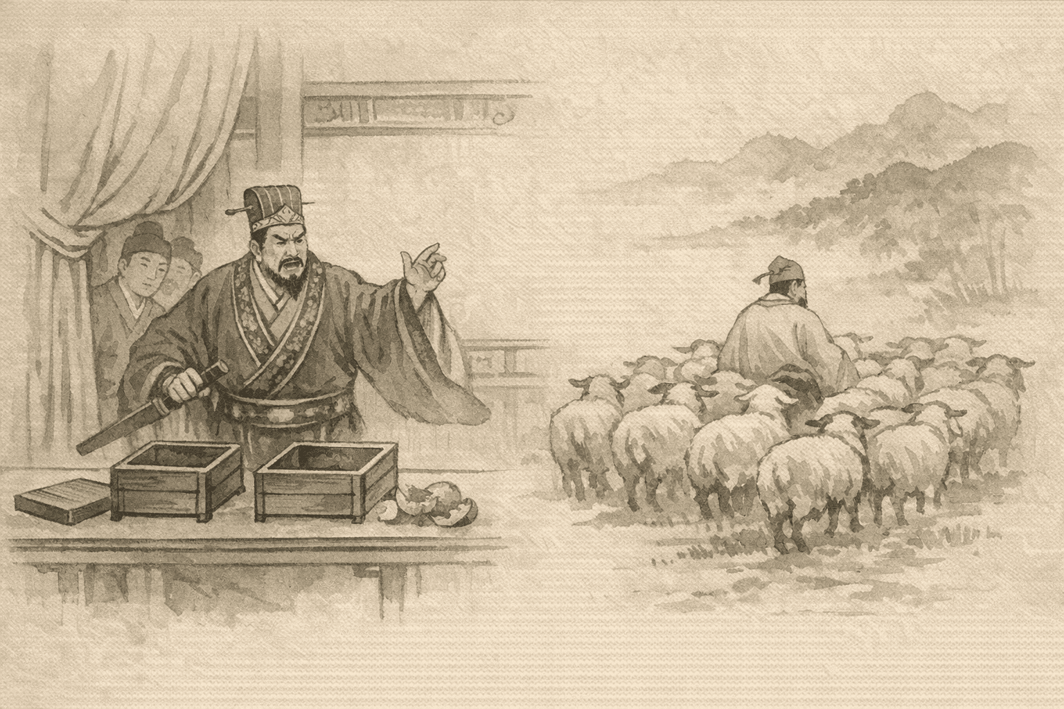 Historical allusion artwork for Wong Tai Sin Sign 46, Zuo Ci Teases Cao Cao