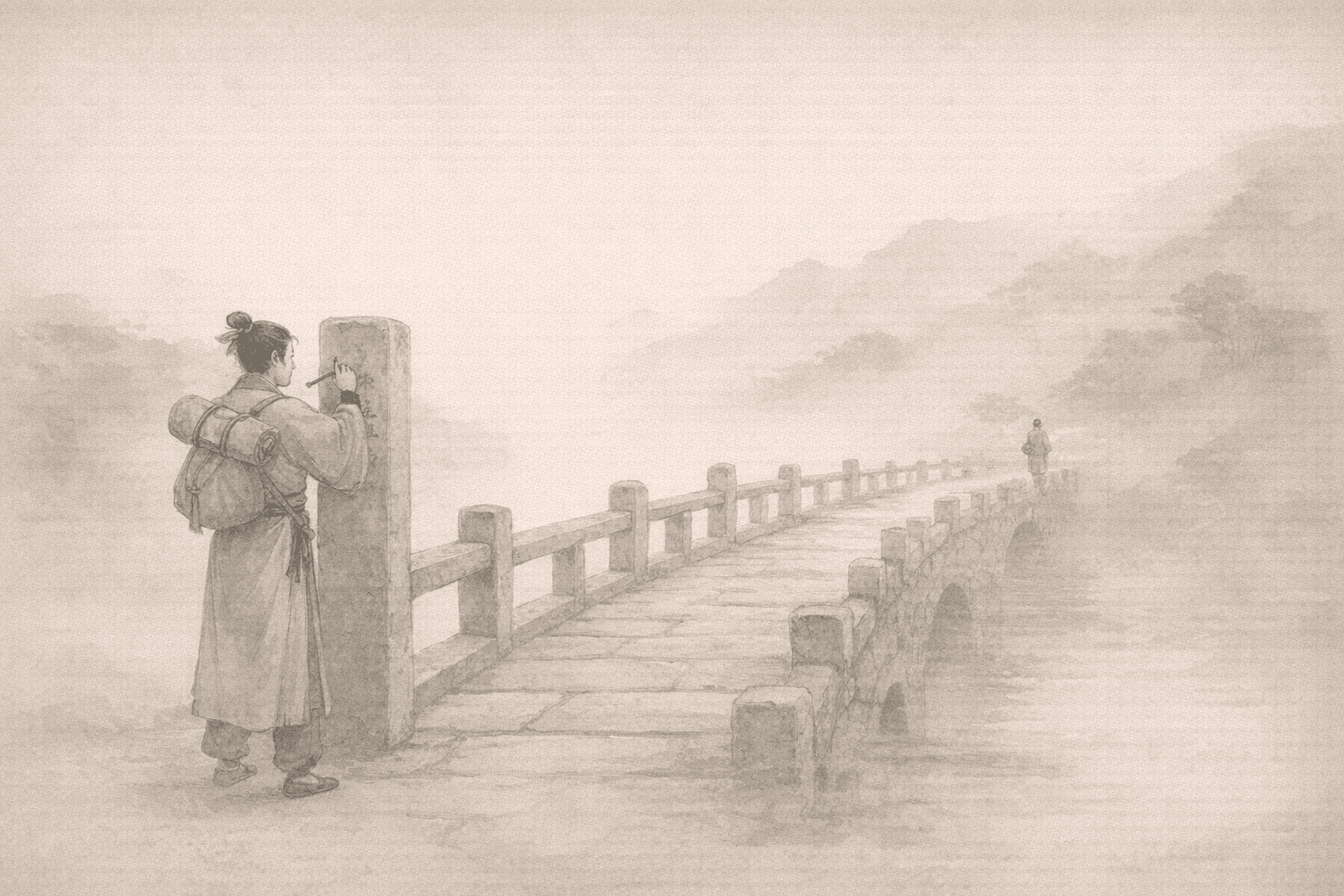 Historical allusion artwork for Wong Tai Sin Sign 49, Sima Xiangru Inscribes the Bridge