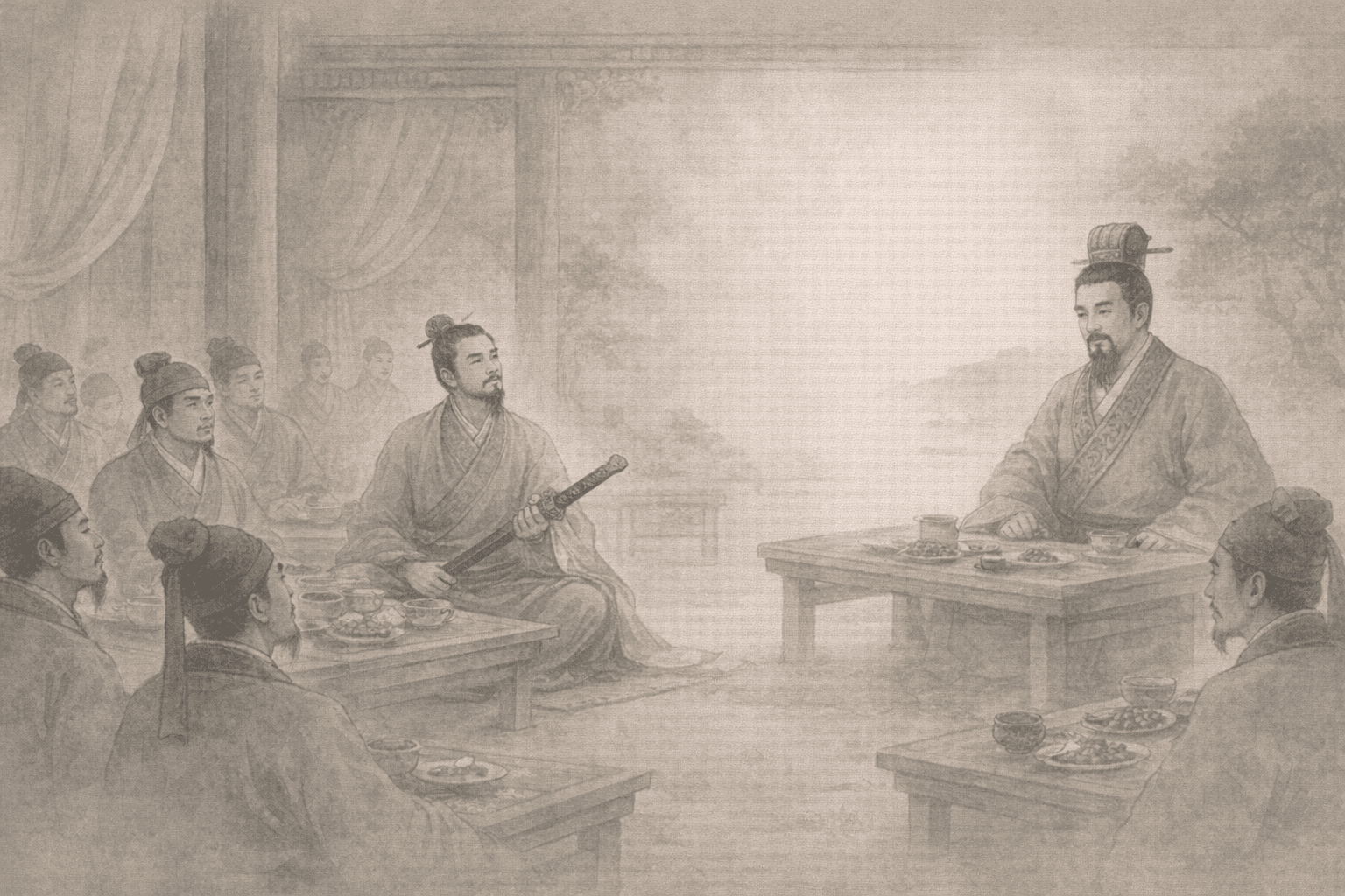 Historical allusion artwork for Wong Tai Sin Sign 53, Feng Xuan Serves Lord Mengchang