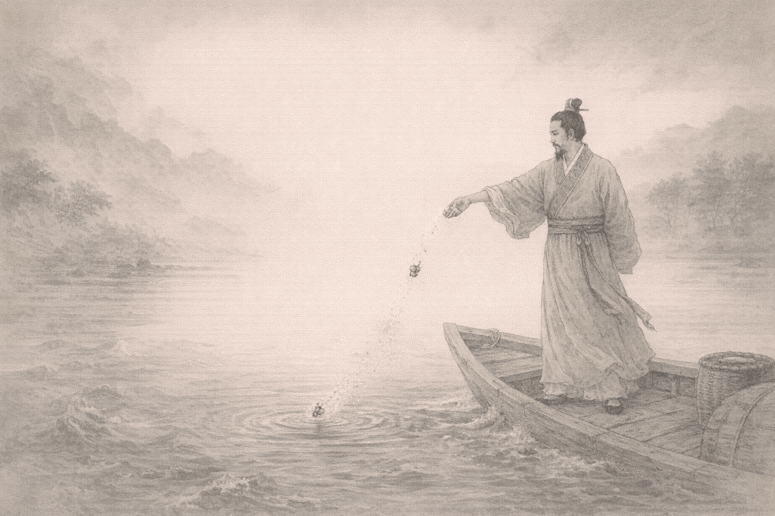 Historical allusion artwork for Wong Tai Sin Sign 55, Wu Yinzhi Casts the Aloeswood