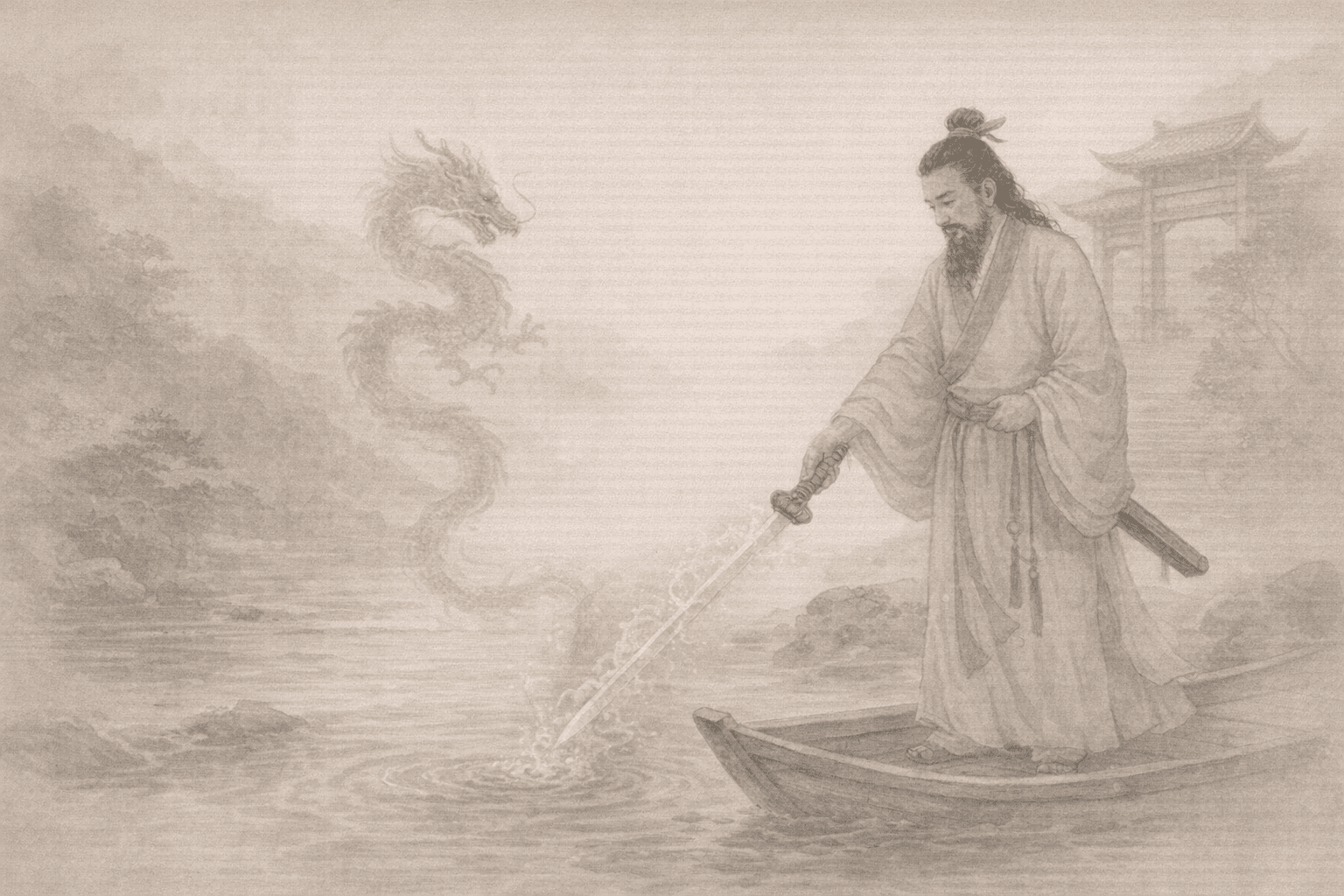 Historical allusion artwork for Wong Tai Sin Sign 56, Lü Dongbin's Peach Wood Sword