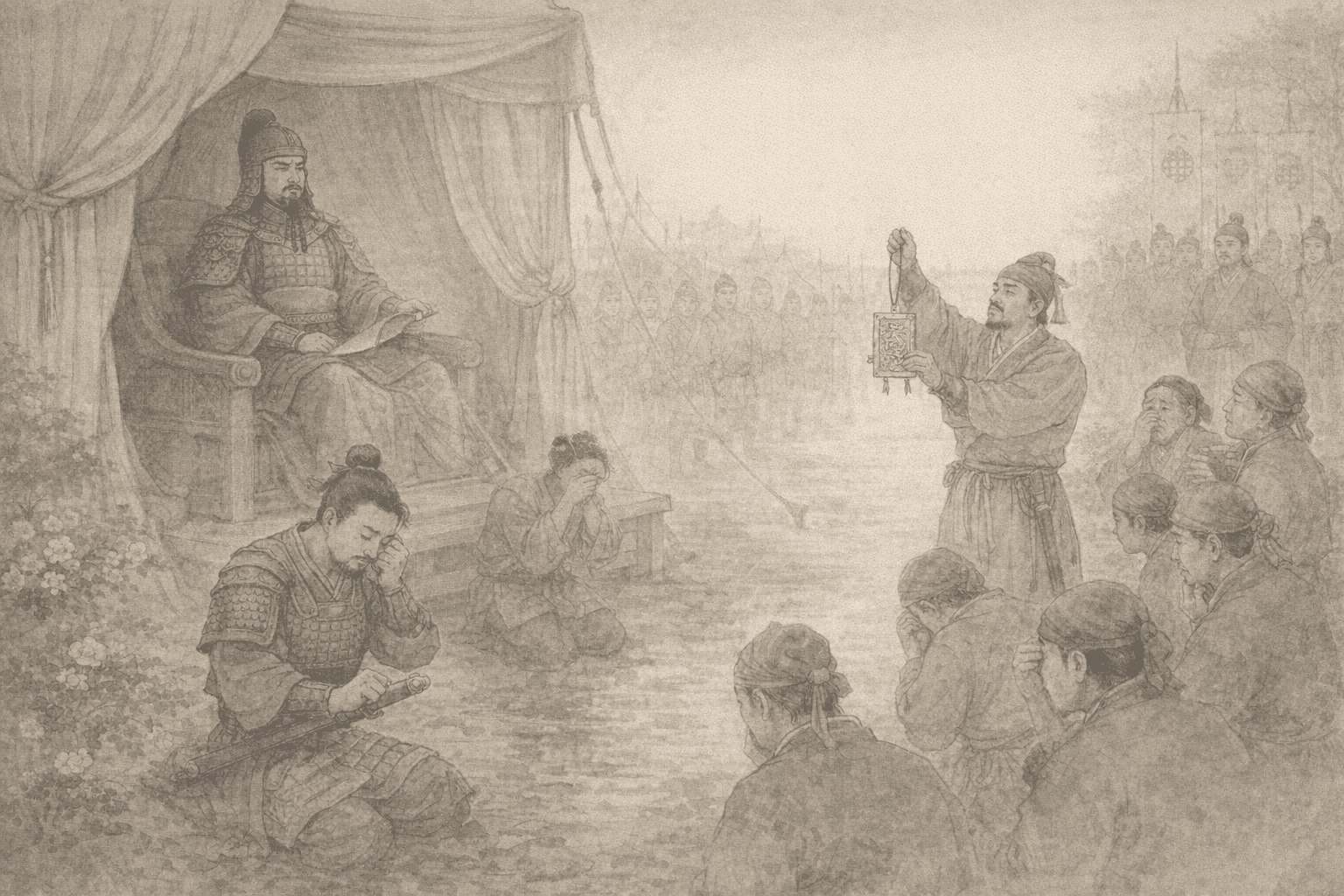Historical allusion artwork for Wong Tai Sin Sign 61, Twelve Golden Plates Summon Yue Fei
