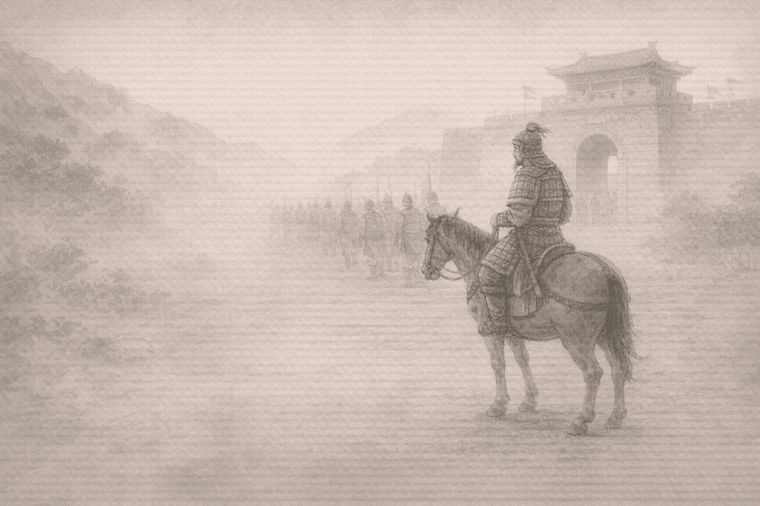 Historical allusion artwork for Wong Tai Sin Sign 64, Meng Zhifan Covering the Retreat