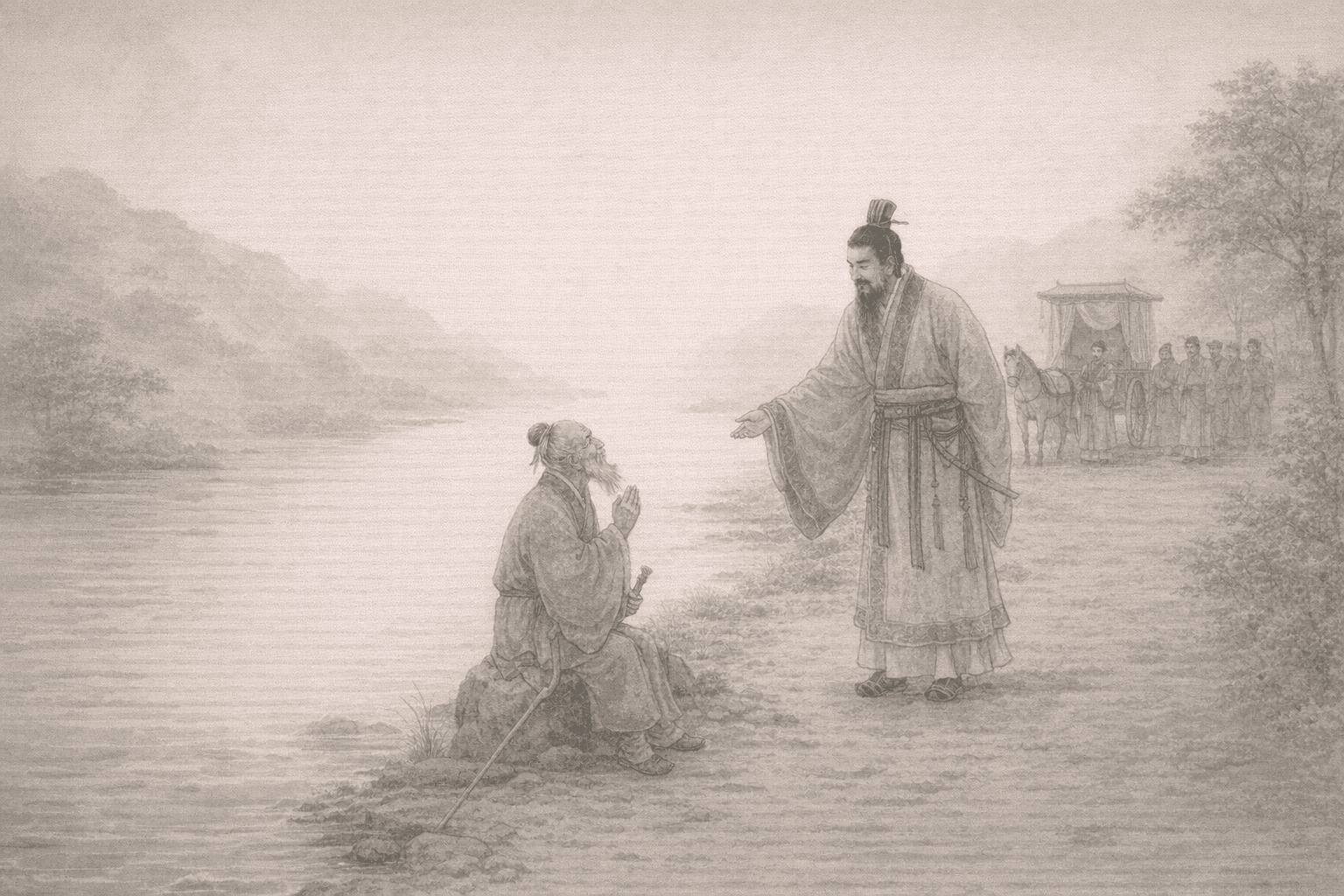 Historical allusion artwork for Wong Tai Sin Sign 68, Jiang Gong Encounters King Wen