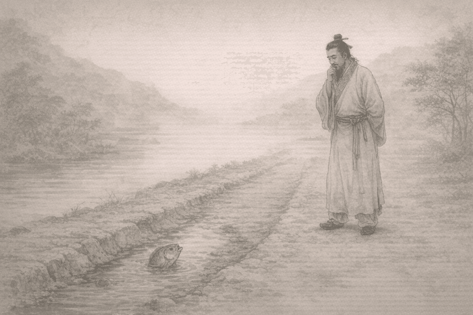 Historical allusion artwork for Wong Tai Sin Sign 71, Zhuang Zhou Revives the Carp