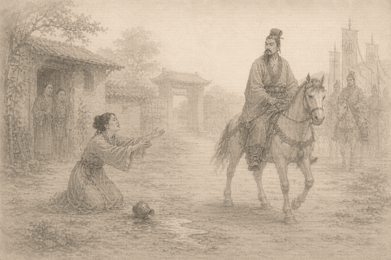 Historical allusion artwork for Wong Tai Sin Sign 74, Zhu Maichen and His Wife Part Ways