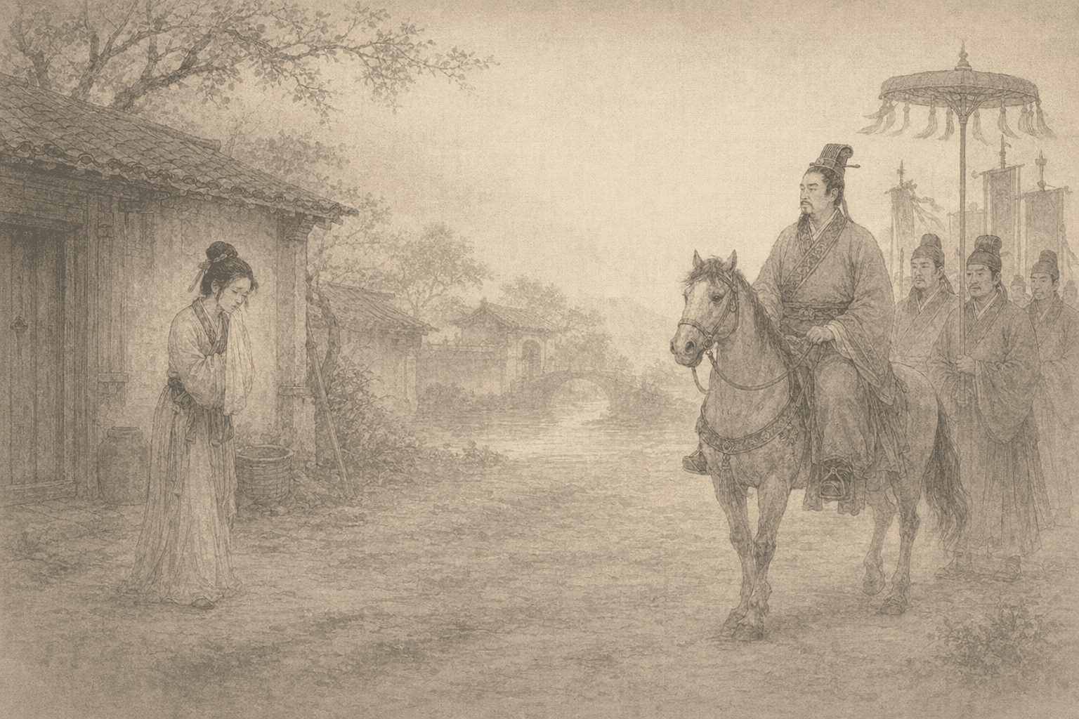 Historical allusion artwork for Wong Tai Sin Sign 75, Lun Wenxu Teases His Wife