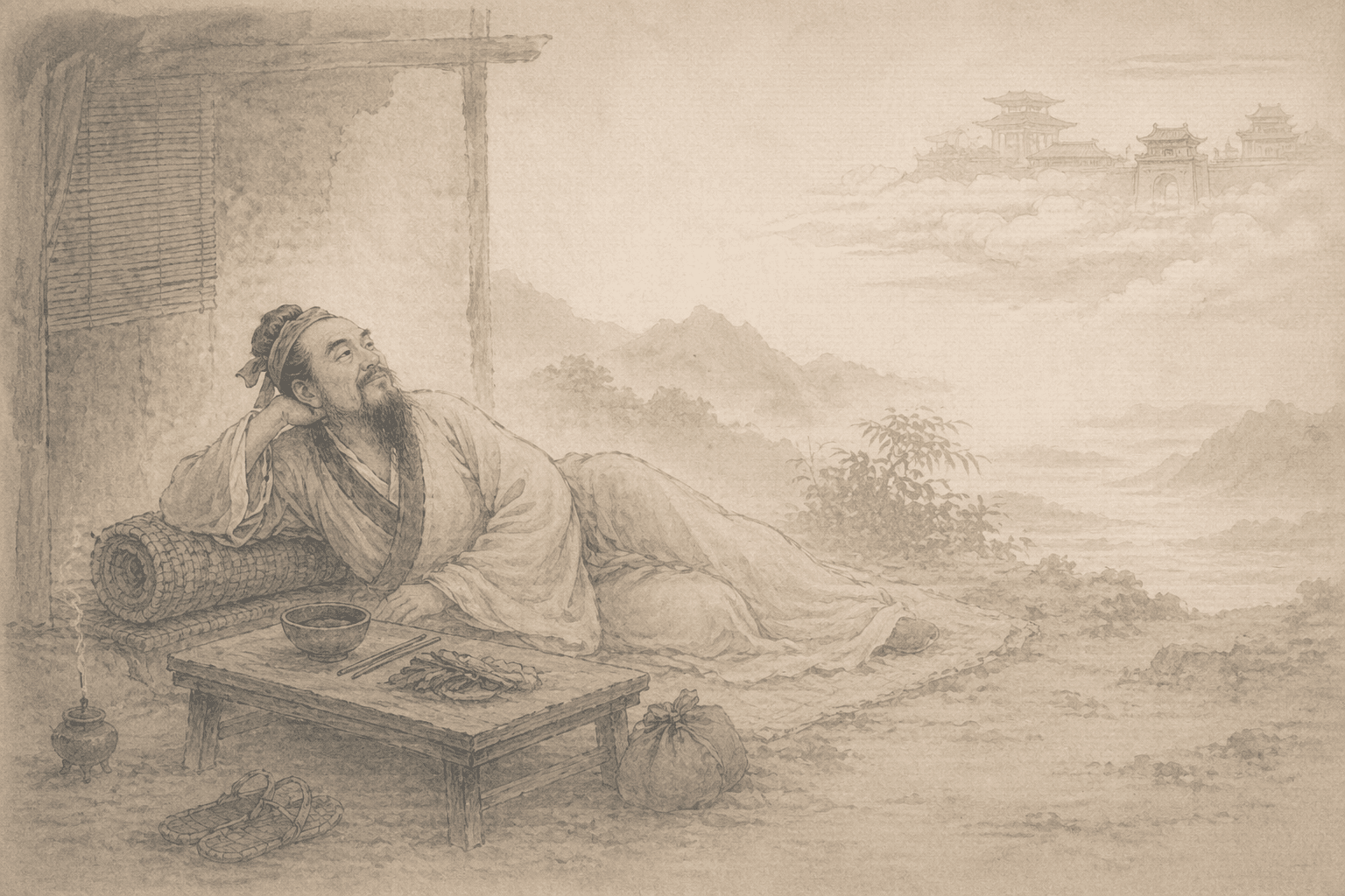Historical allusion artwork for Wong Tai Sin Sign 76, Cultivating Virtue Without Despising Poverty