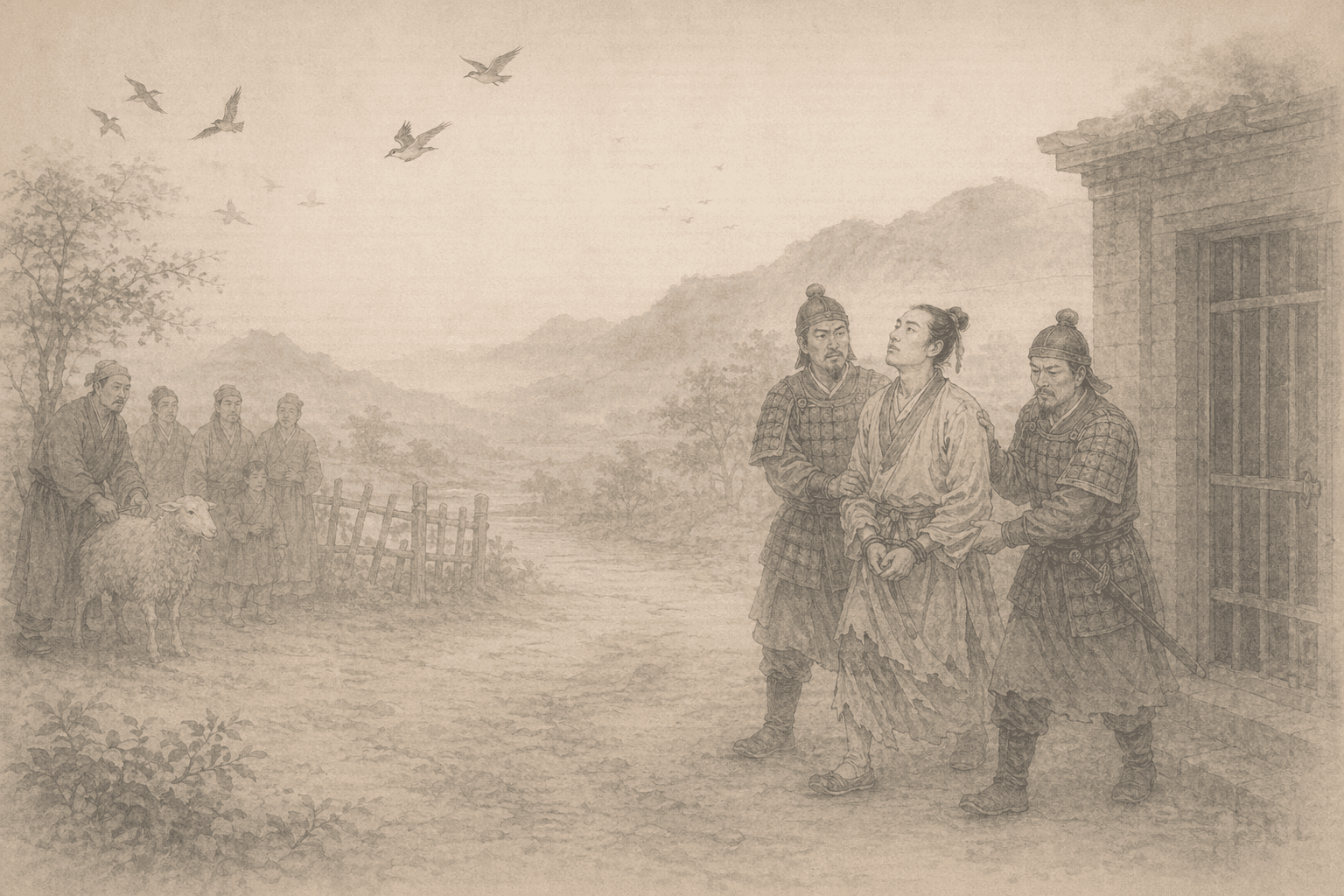 Historical allusion artwork for Wong Tai Sin Sign 77, Gongye Chang Imprisoned