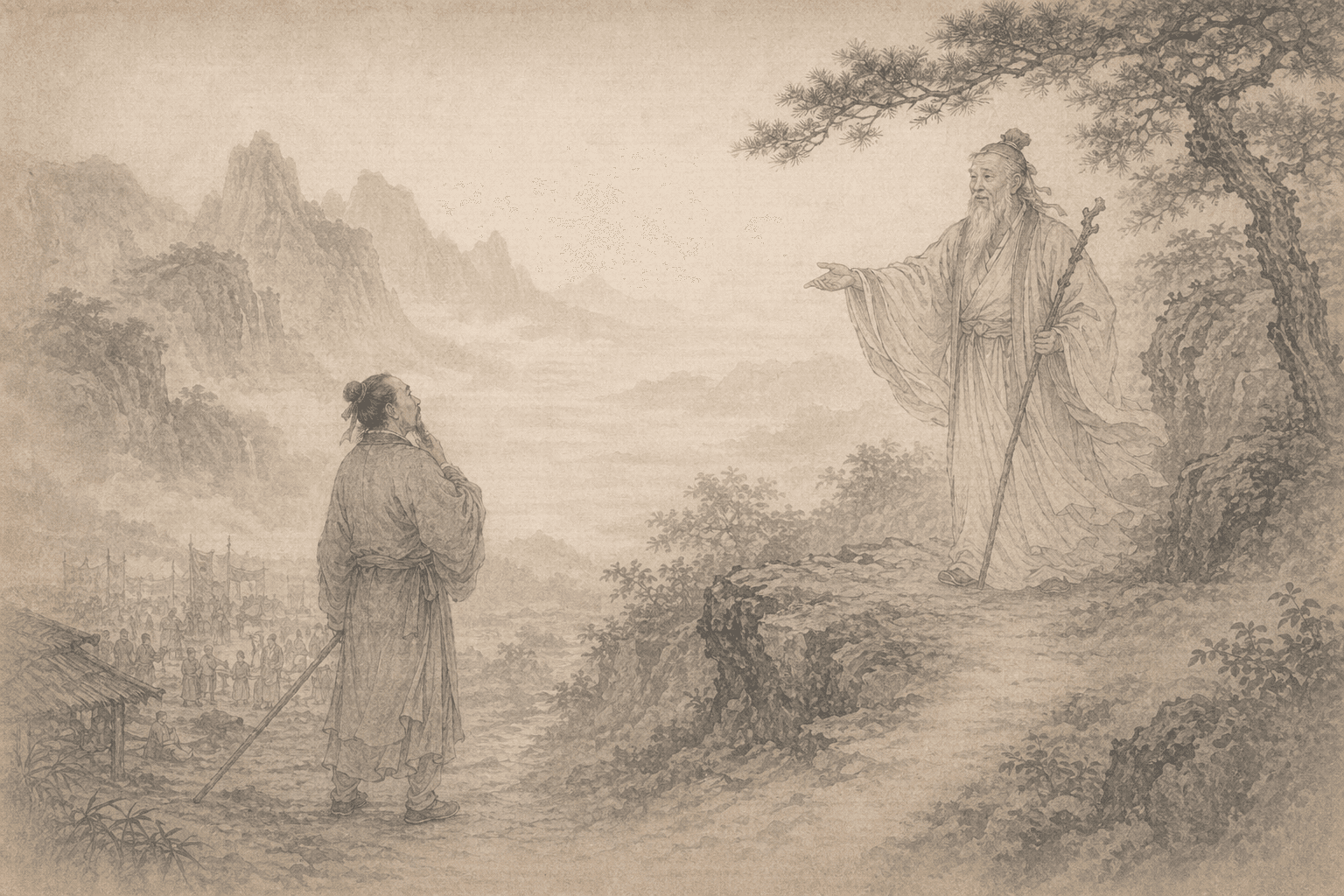 Historical allusion artwork for Wong Tai Sin Sign 83, Chisongzi's Call to Seclusion