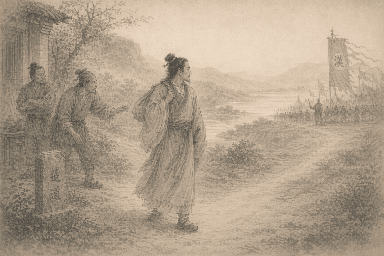 Historical allusion artwork for Wong Tai Sin Sign 84, Han Xin Abandons Chu and Returns to Han