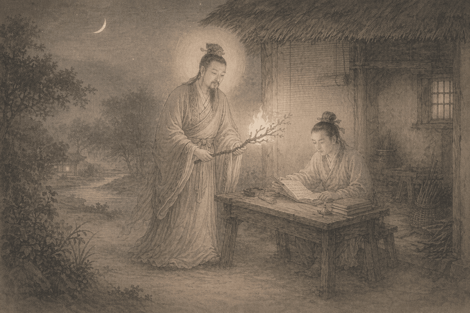 Historical allusion artwork for Wong Tai Sin Sign 85, Taiyi Lights the Rushes
