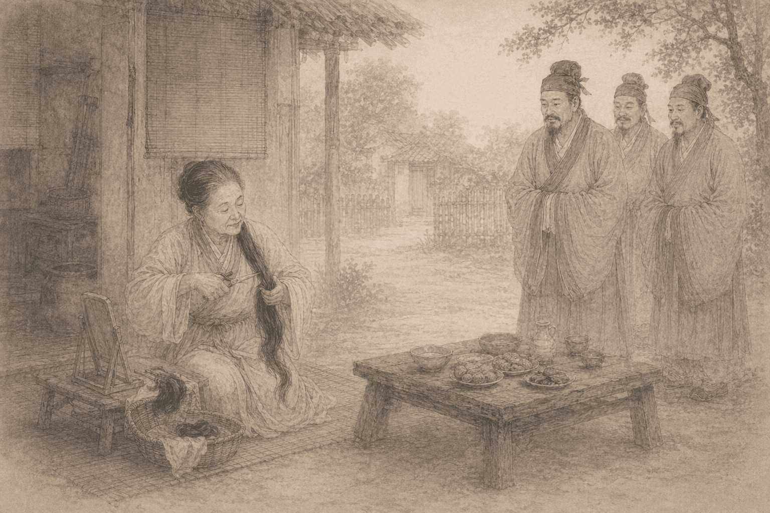 Historical allusion artwork for Wong Tai Sin Sign 86, Tao Kan's Mother Welcomes Guests
