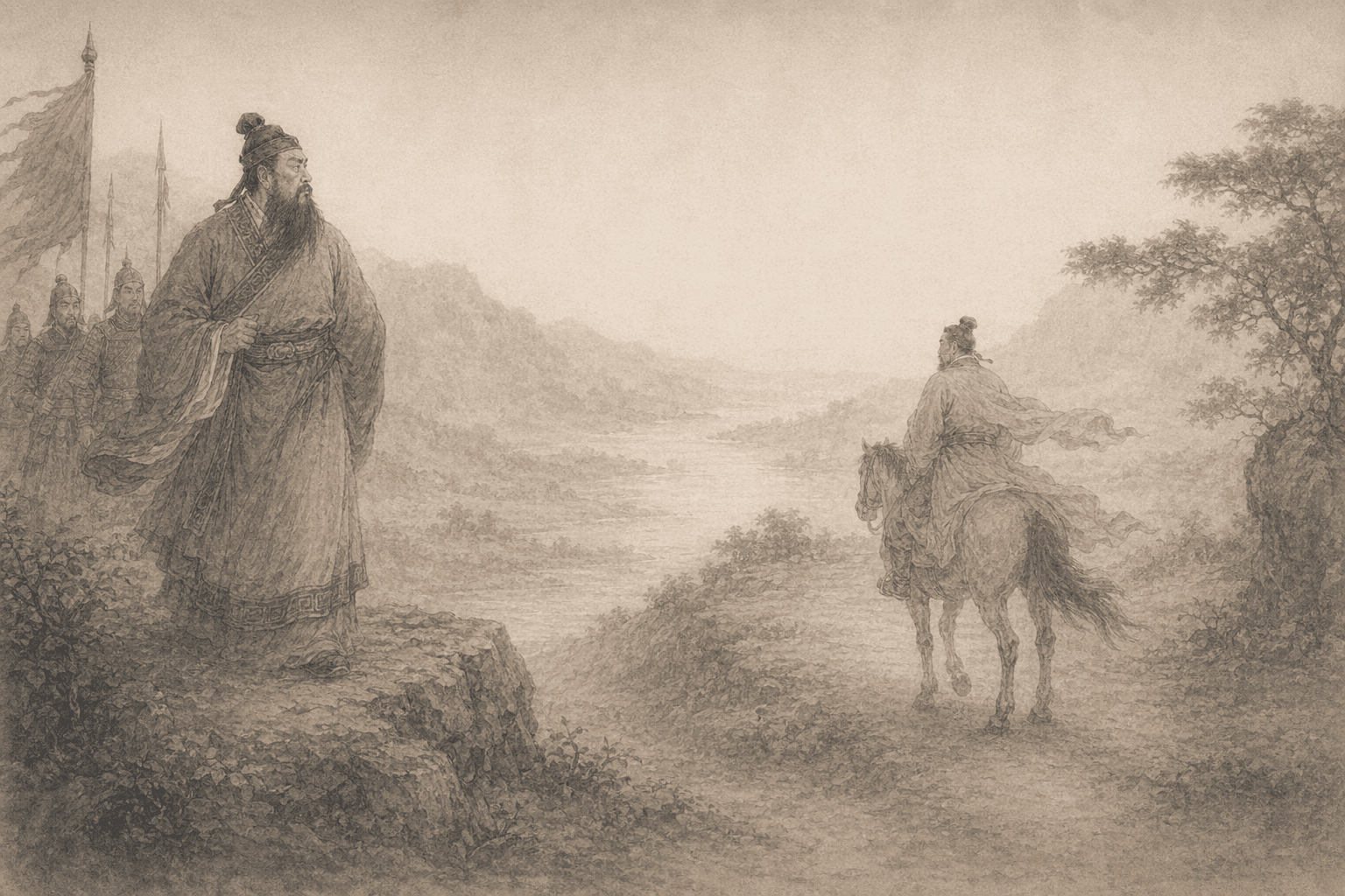 Historical allusion artwork for Wong Tai Sin Sign 94, Lord Ran Flees Far to Fuyu