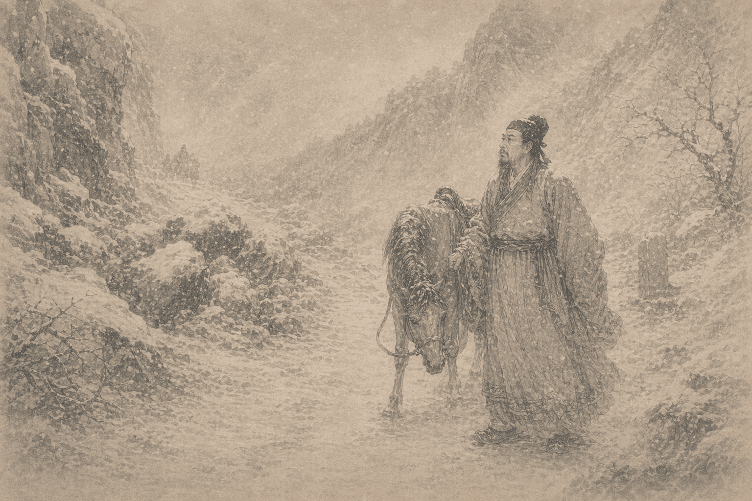 Historical allusion artwork for Wong Tai Sin Sign 99, Han Yu Encountering Snow